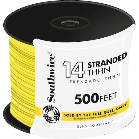 Southwire Building Wire, THHN, 14 AWG, Yellow, PVC, Stranded, 600V AC, 500 ft 22960958